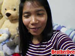 泰国女孩希瑟在怀孕一周的传教士期间被射在嘴里并吞下了