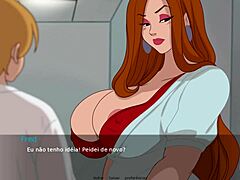 巨乳和大股的继母在卡通色情游戏中接受面部护理