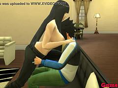 口交和阴道:Sasuke和胸部丰满的女孩背叛了Hinata
